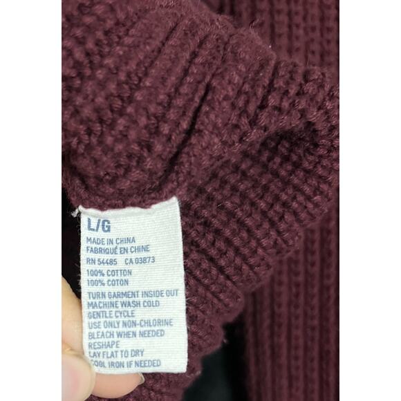 American Eagle Men’s Size Large Maroon Chunky Knit Button Collar Sweater - Picture 5 of 7